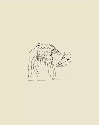ベージュの背景に描かれたラクダの手書きイラスト