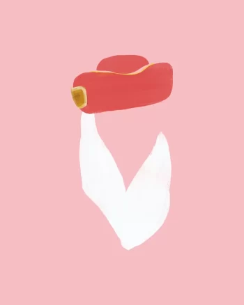 ピンクの背景に描かれたエミレーツ航空のCAのイラスト