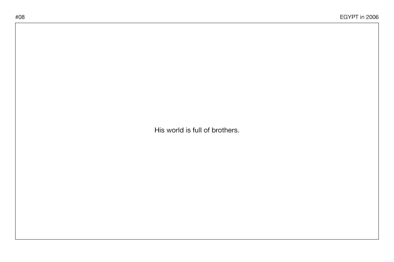「His world is full of brothers.」と書かれたテキスト画像。